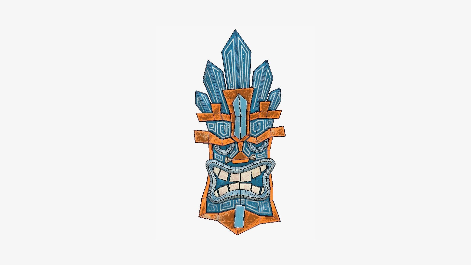 Tribal Mask D04 Blue Orange - Costume Character Design Low-poly 3D model_6