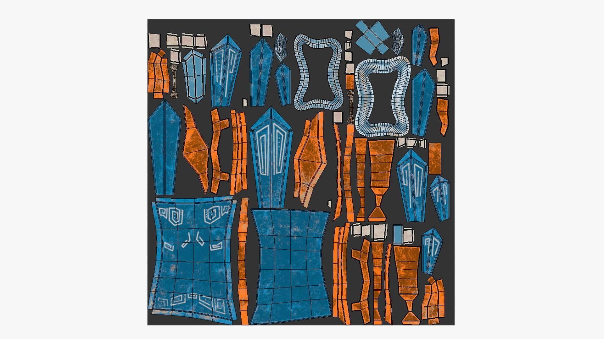 Tribal Mask D04 Blue Orange - Costume Character Design Low-poly 3D model_5