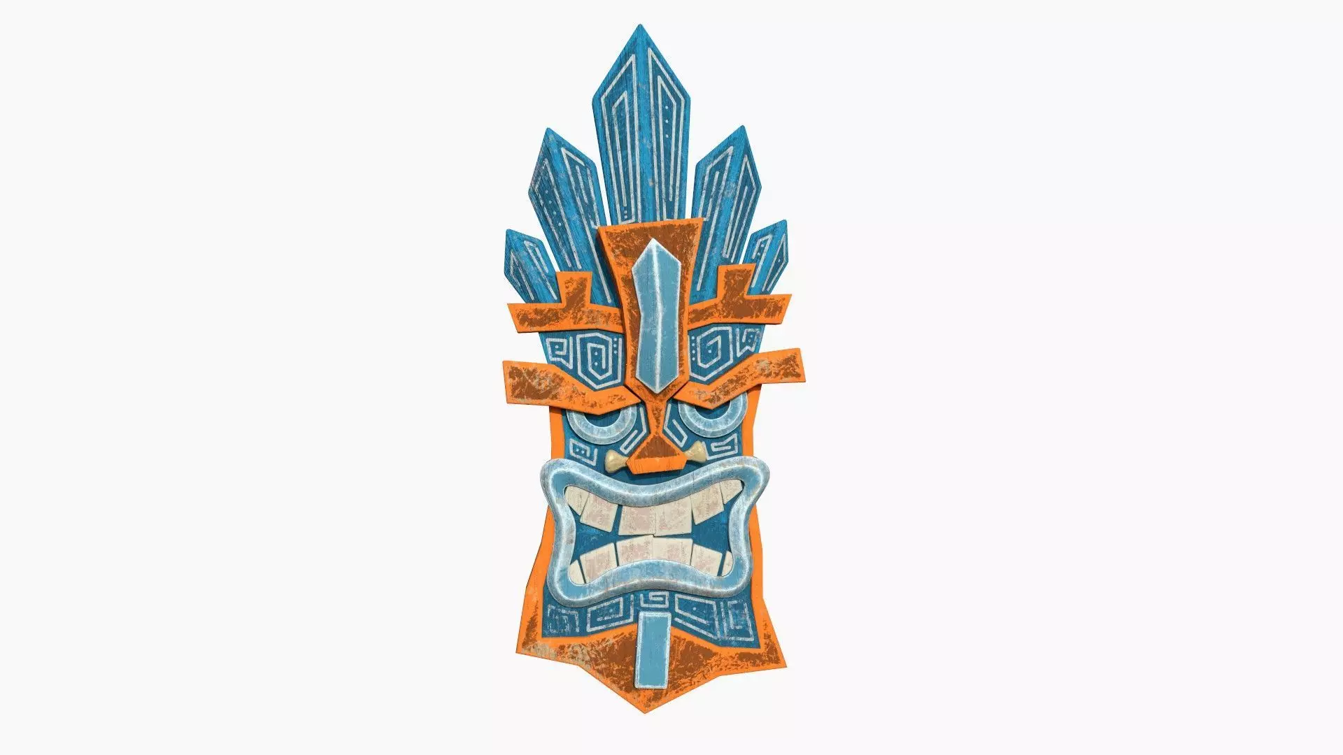 Tribal Mask D04 Blue Orange - Costume Character Design Low-poly 3D model_0