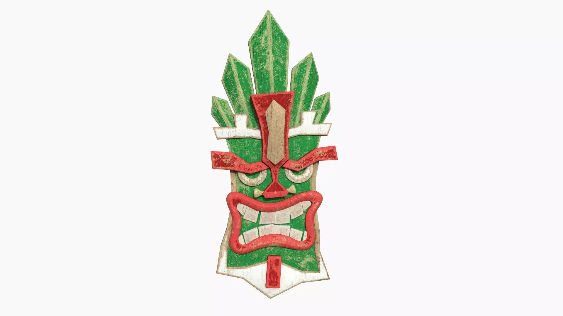 Tribal Mask D09 Green Red - Costume Character Design Low-poly 3D model_0