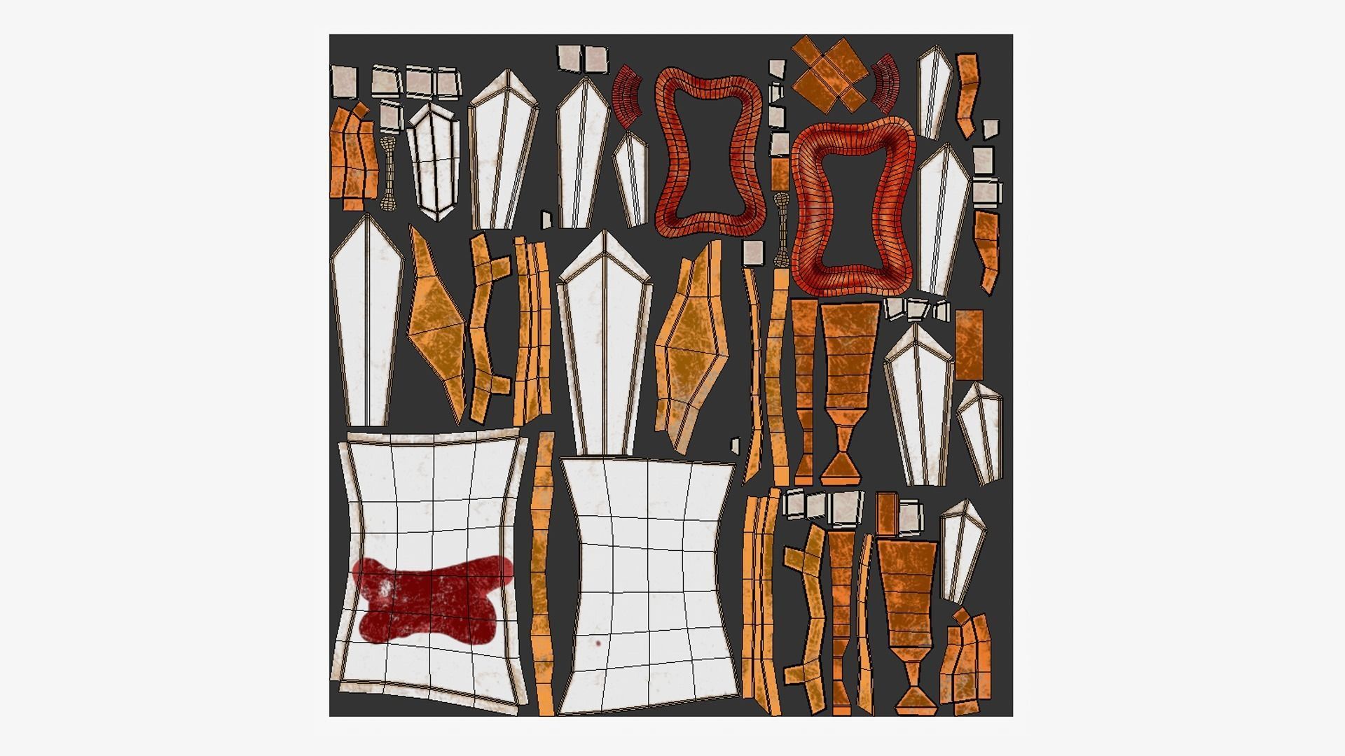 Tribal Mask D10 White Orange - Costume Character Design Low-poly 3D model_5