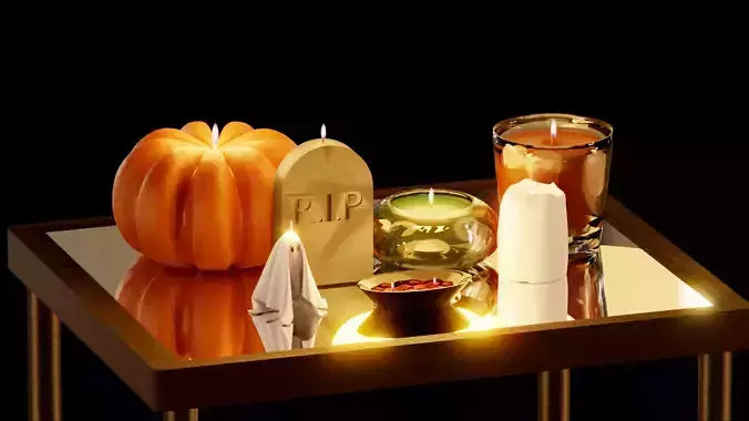Halloween Candles Pundle with Animated Flame 3D model