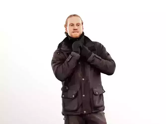 Joel 13085 - Standing Man In Winter Outfit Closing Jacked