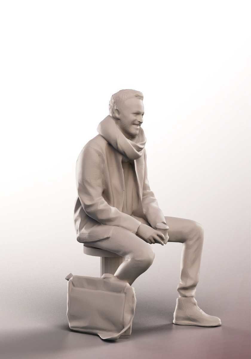 Fabio 13073 - Sitting Casual Man With Coffee To Go Low-poly 3D model_4