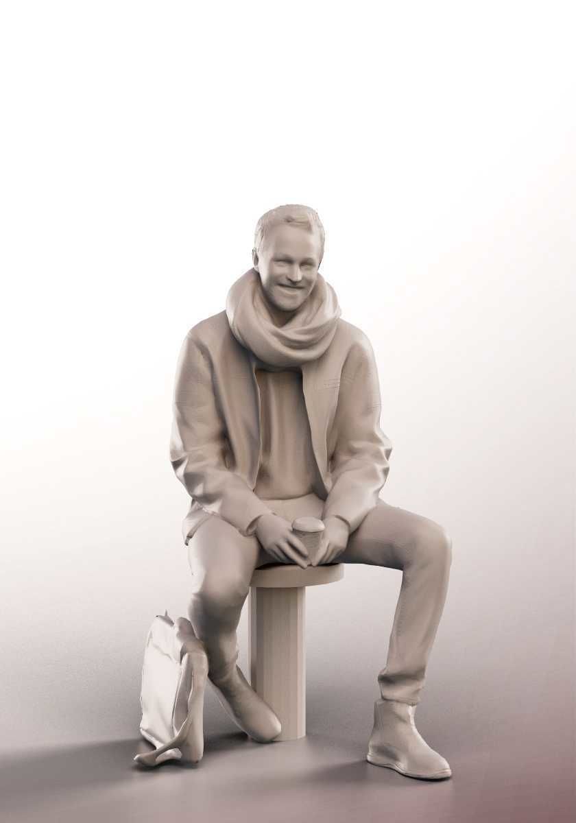Fabio 13073 - Sitting Casual Man With Coffee To Go Low-poly 3D model_3