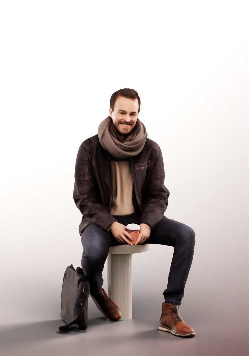 Fabio 13073 - Sitting Casual Man With Coffee To Go Low-poly 3D model_1