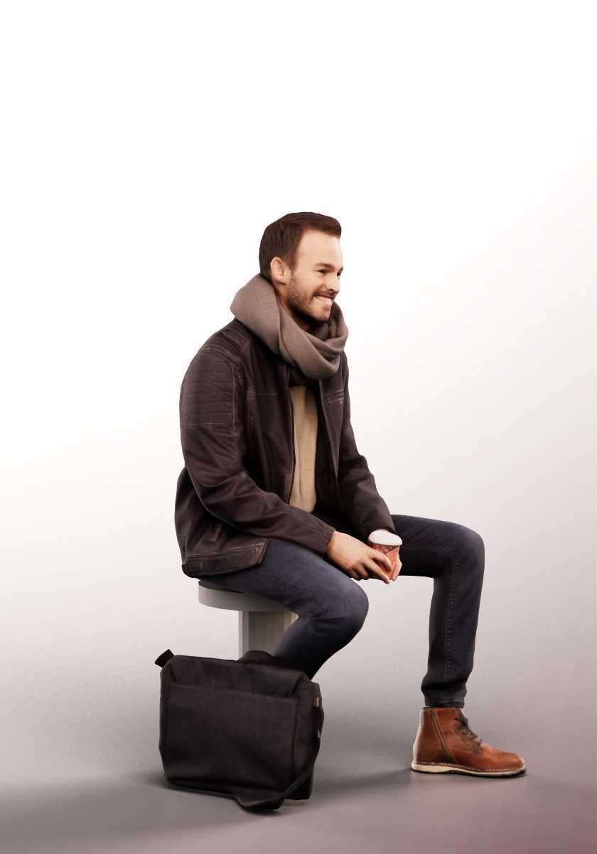 Fabio 13073 - Sitting Casual Man With Coffee To Go Low-poly 3D model_2