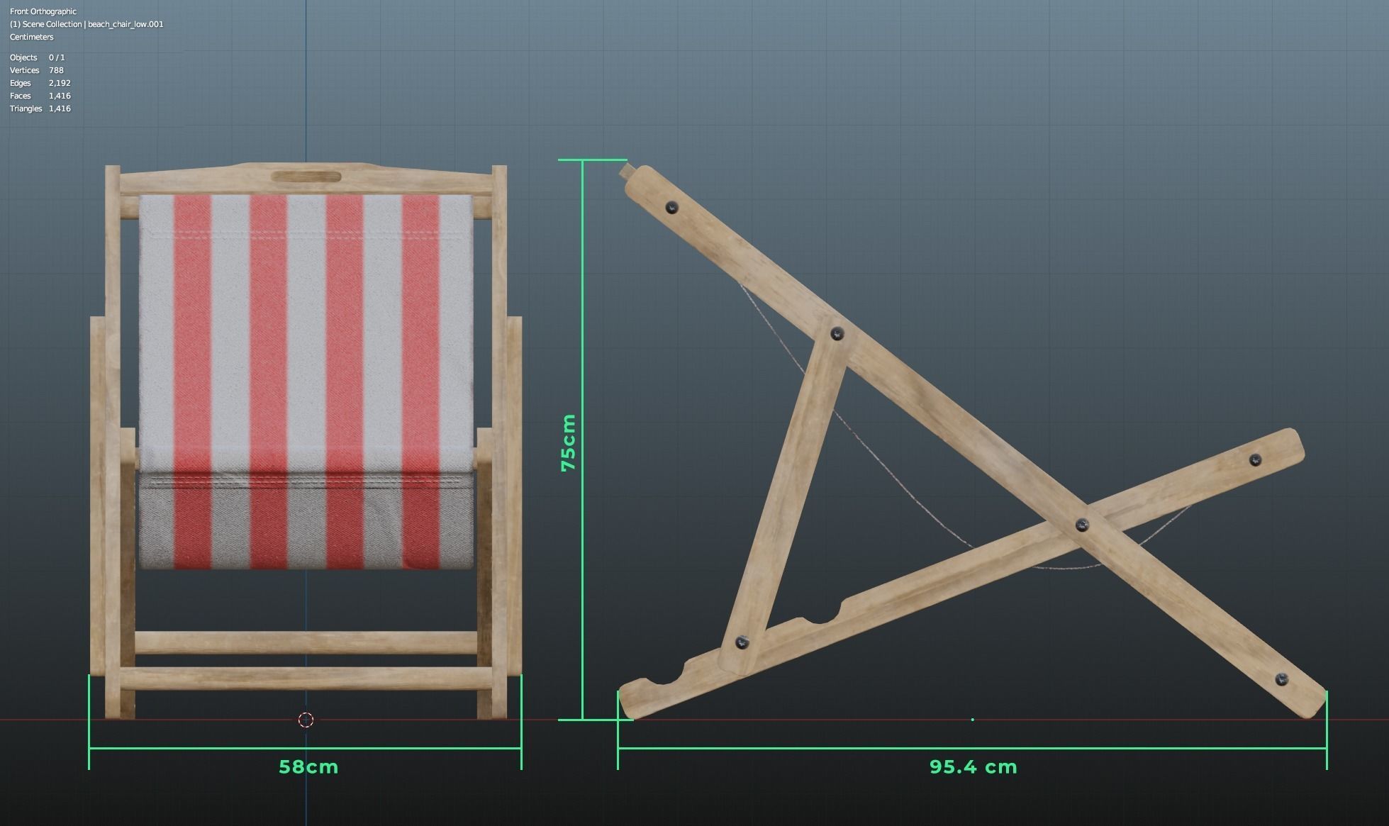 Wood Beach Chair Low-poly 3D model_14