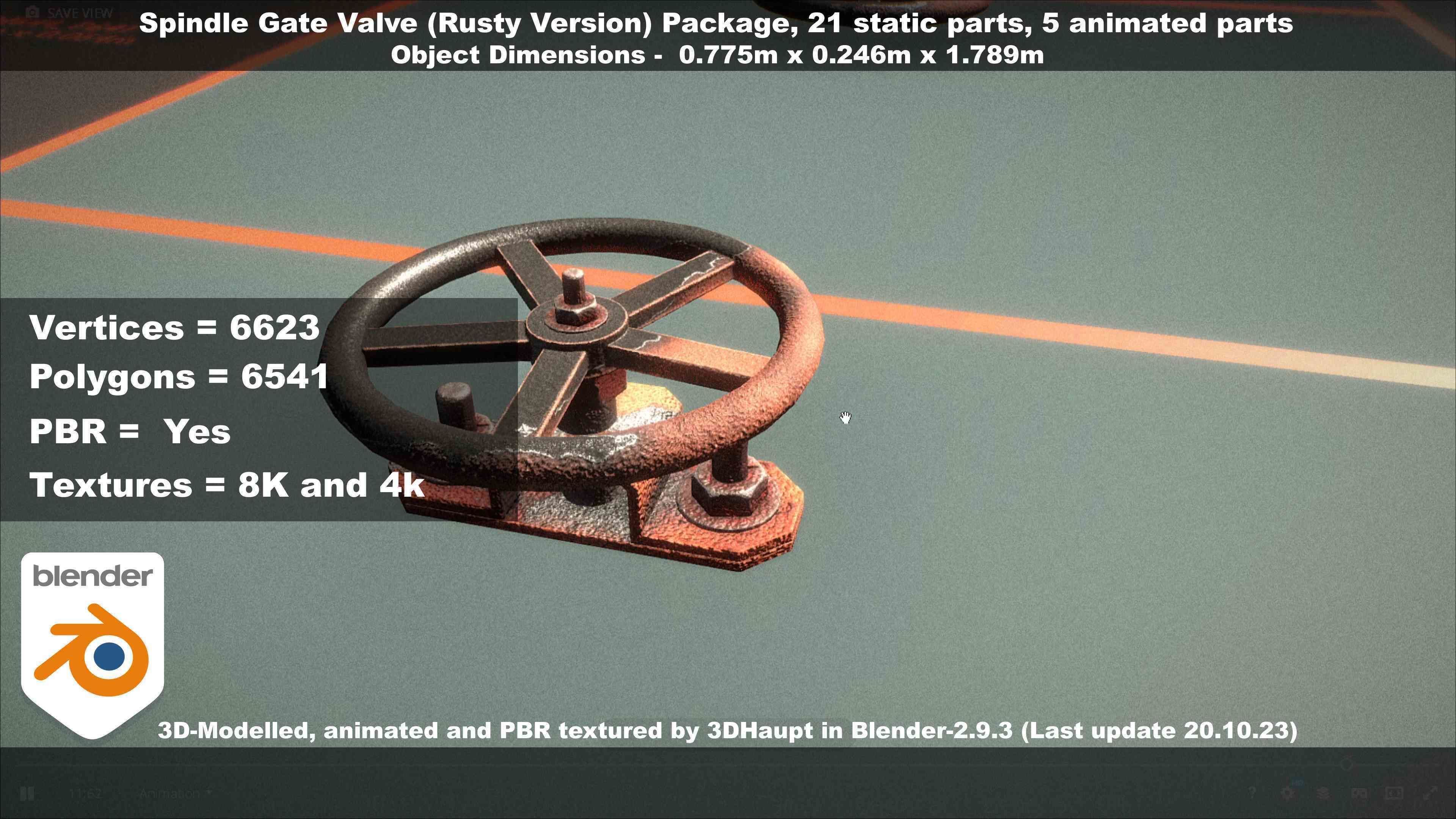 Spindle Gate Valve - Rusty Version - Package Low-poly 3D model_110