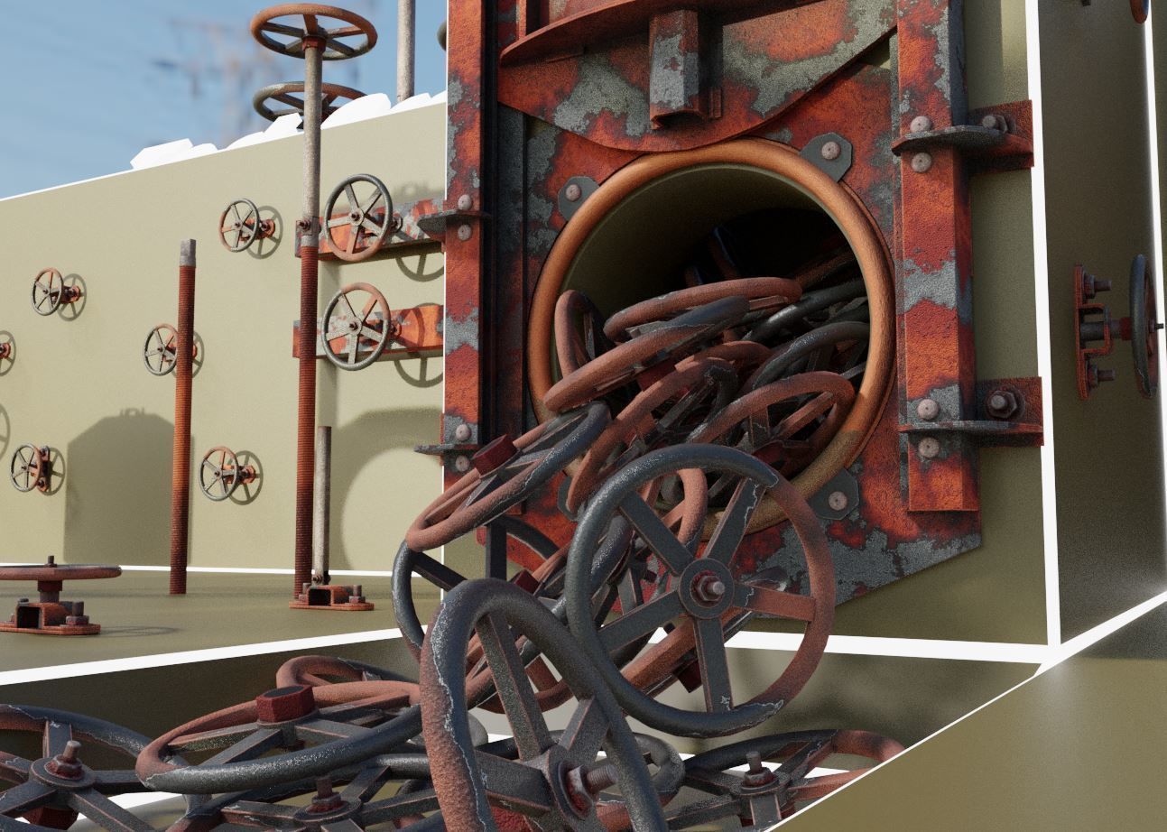 Spindle Gate Valve - Rusty Version - Package Low-poly 3D model_12