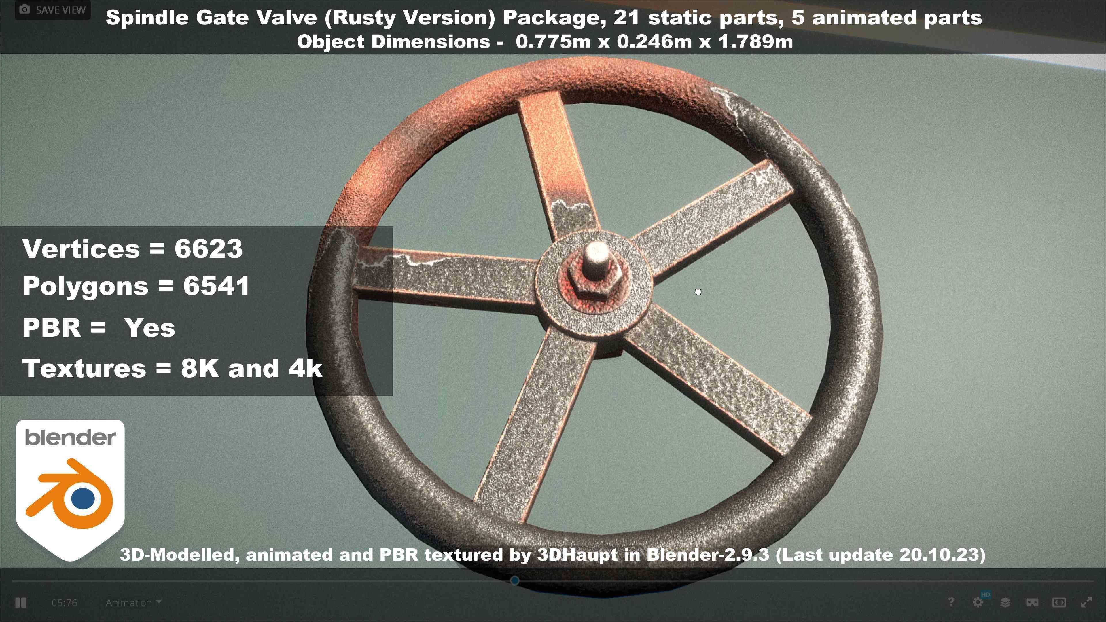 Spindle Gate Valve - Rusty Version - Package Low-poly 3D model_61