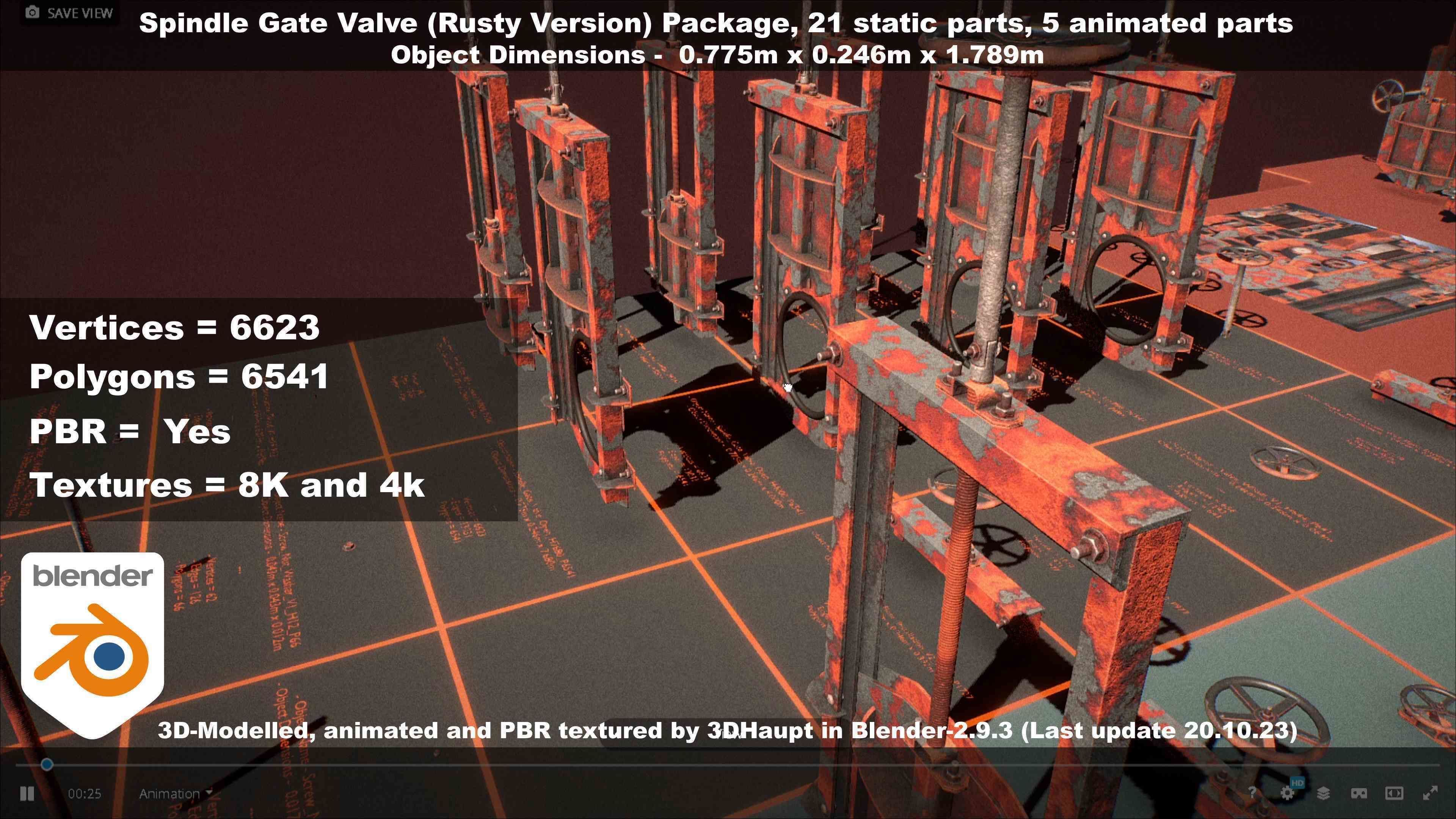 Spindle Gate Valve - Rusty Version - Package Low-poly 3D model_49