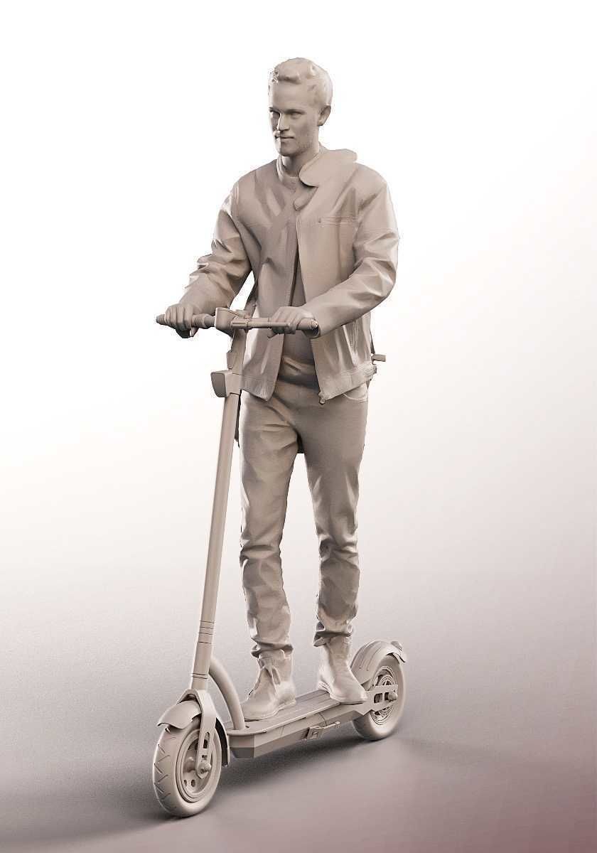 Fabio 13070 - Casual Man Riding Escooter Low-poly 3D model_3