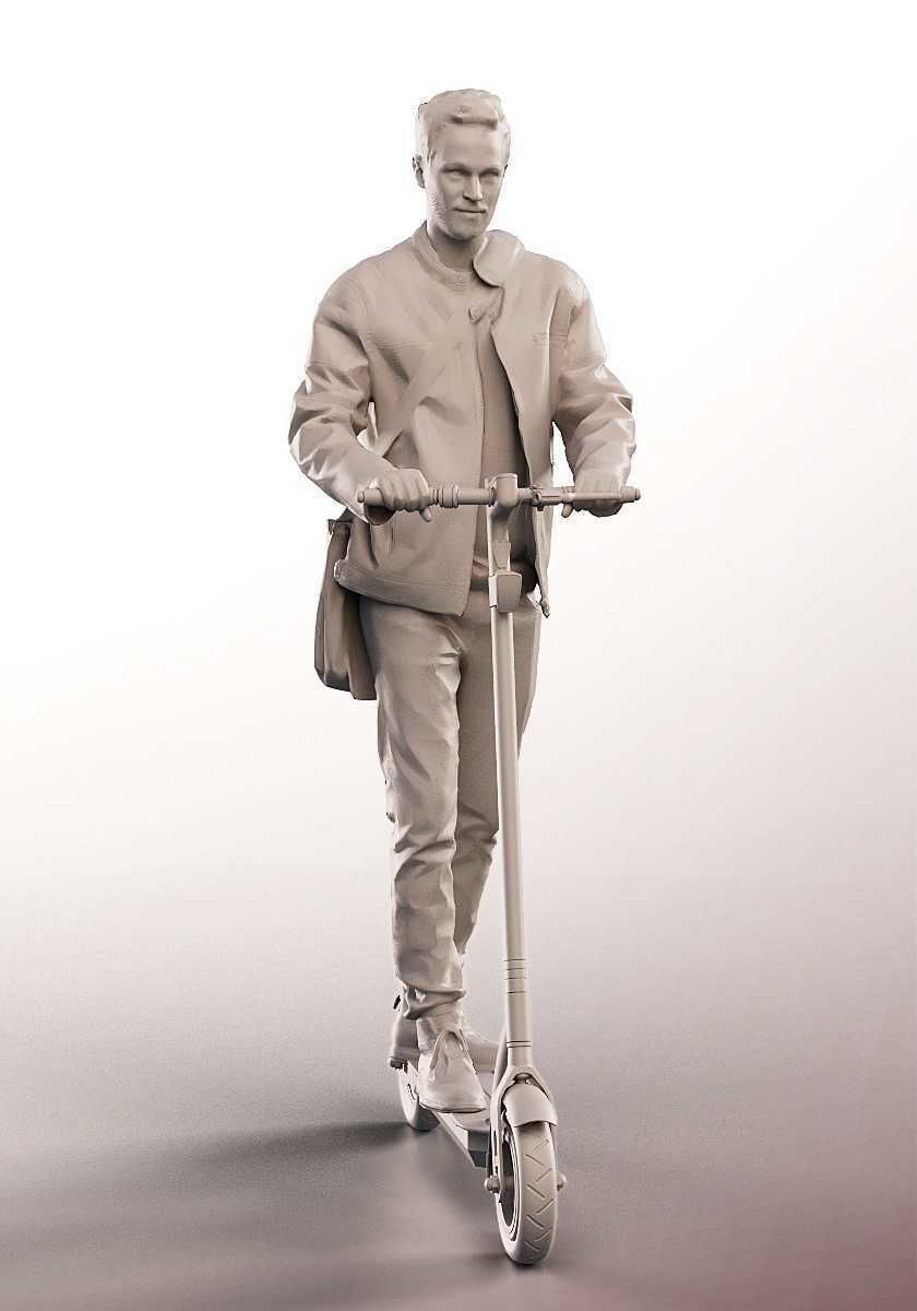 Fabio 13070 - Casual Man Riding Escooter Low-poly 3D model_4