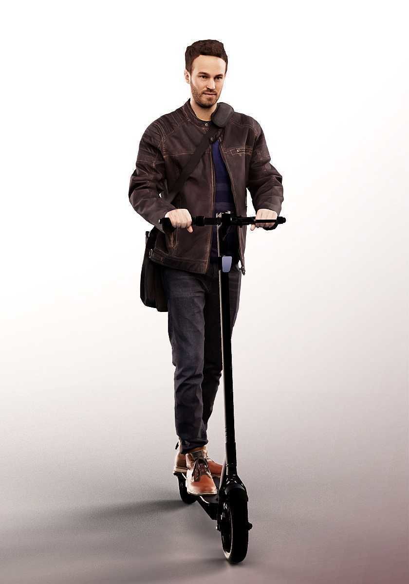 Fabio 13070 - Casual Man Riding Escooter Low-poly 3D model_2