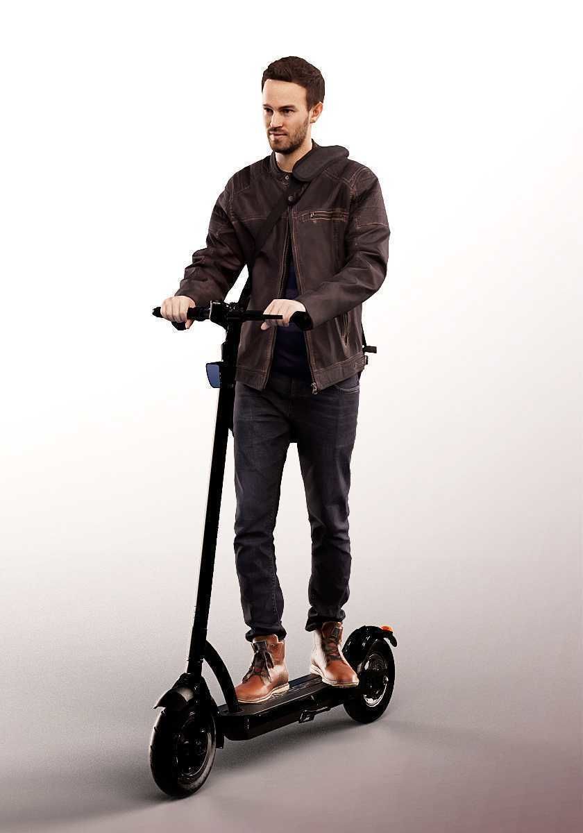 Fabio 13070 - Casual Man Riding Escooter Low-poly 3D model_1
