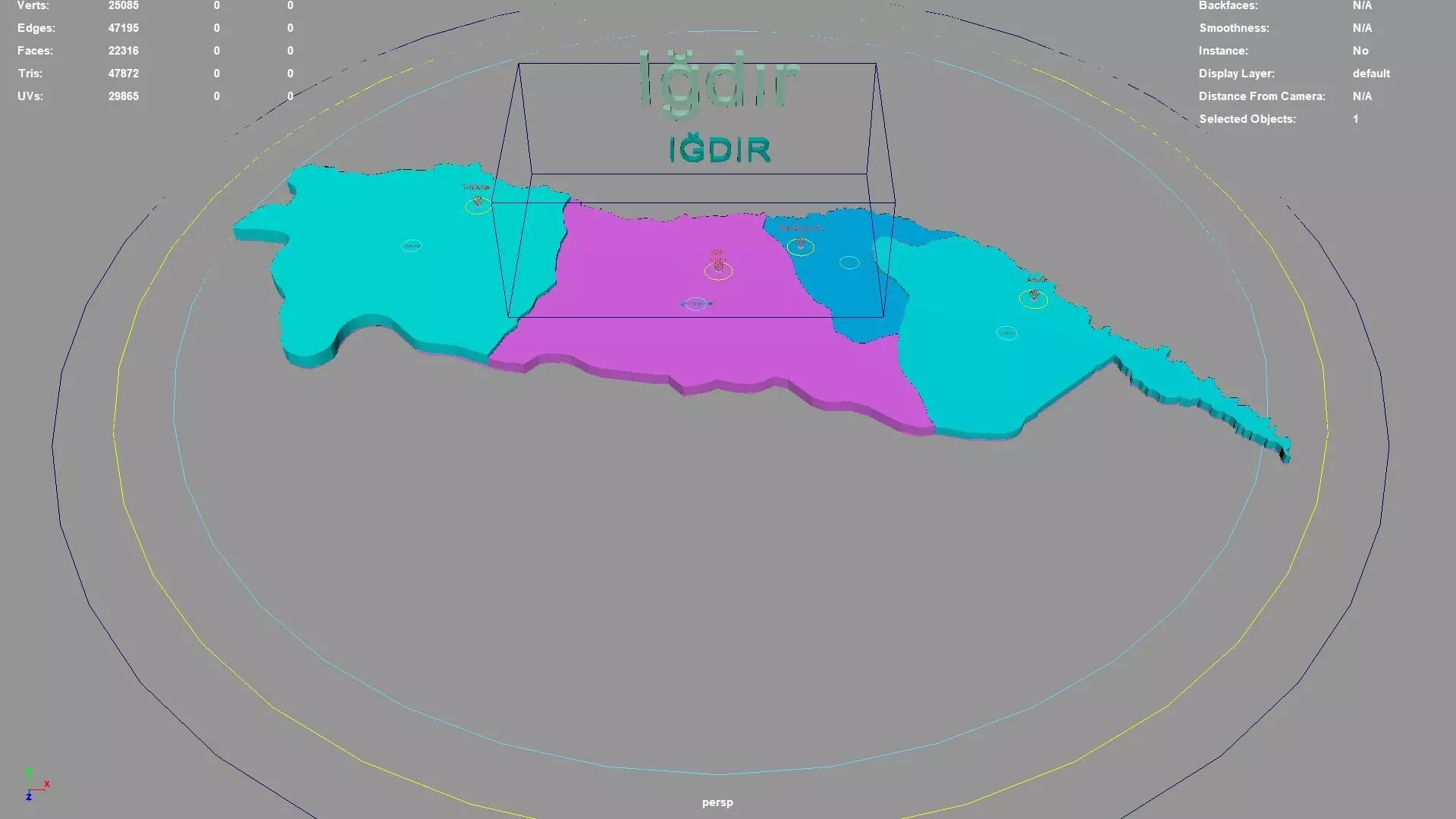 Igdir Eastern Anatolia Region Turkey map region geography 3D model