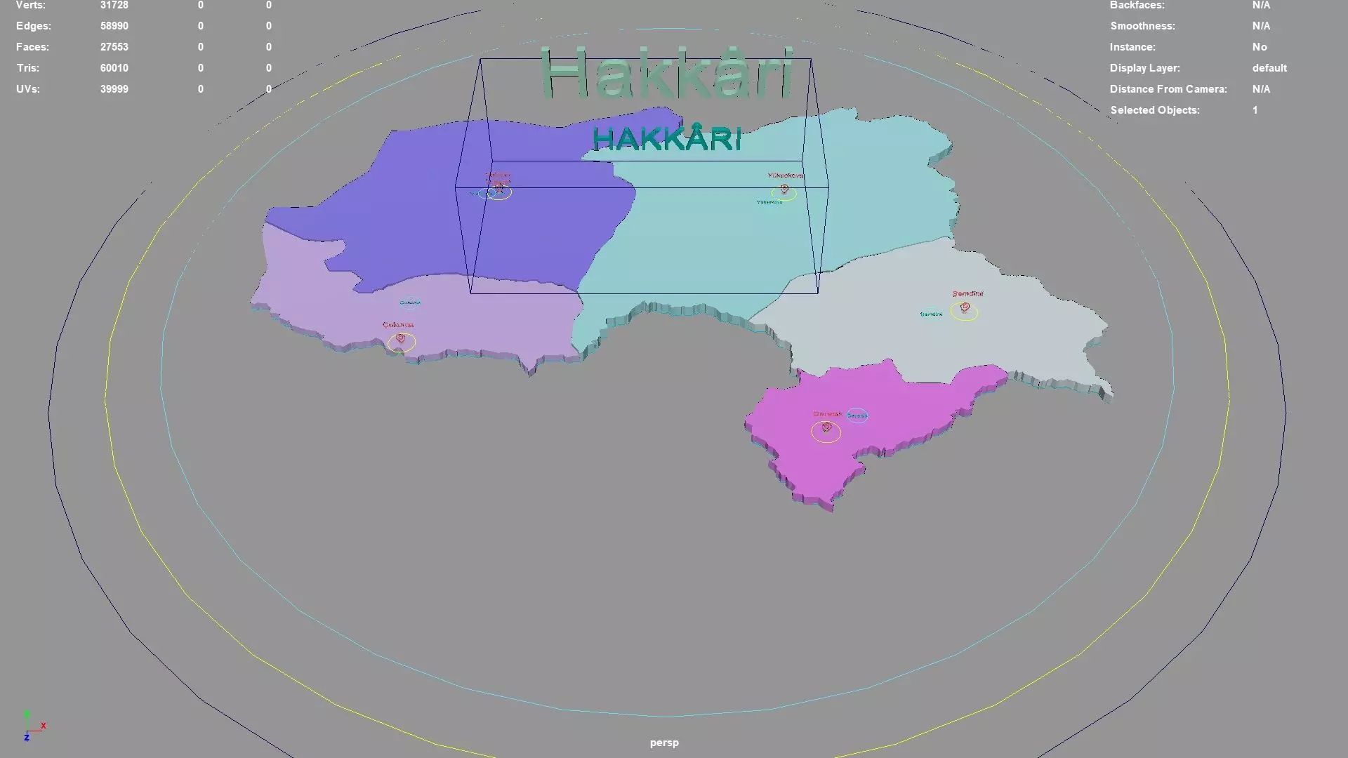 Hakkari Eastern Anatolia Region Turkey map region geography 3D model