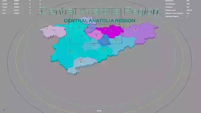 Central Anatolia Region Turkey map region geography political 3D model