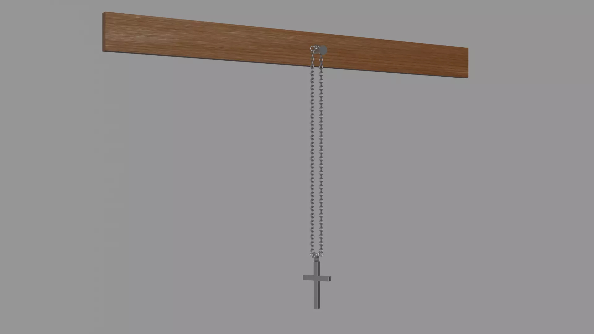 A cross on a chain that hangs on a nail nailed to the board 3D model_0