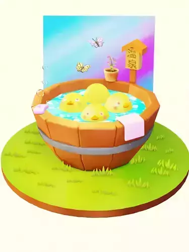 Bathing Chicks Low-poly 3D model
