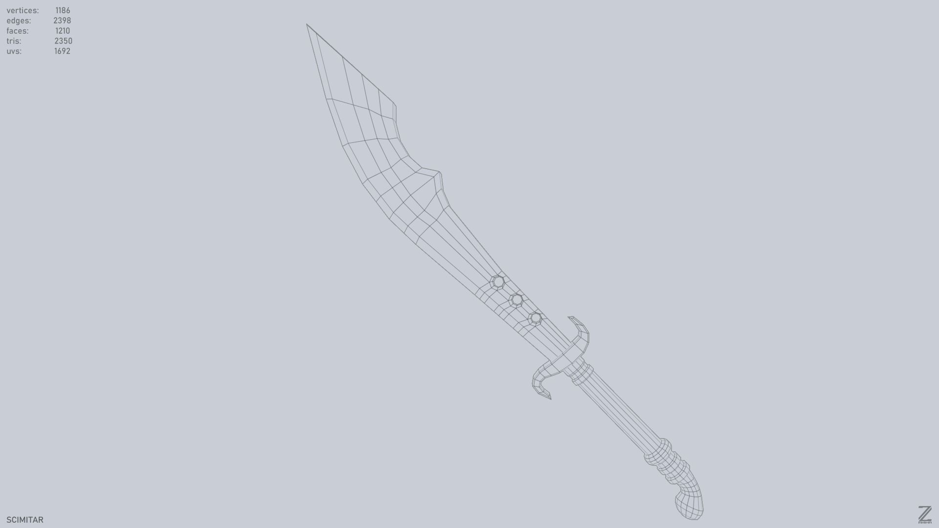 Scimitar Low-poly 3D model_10