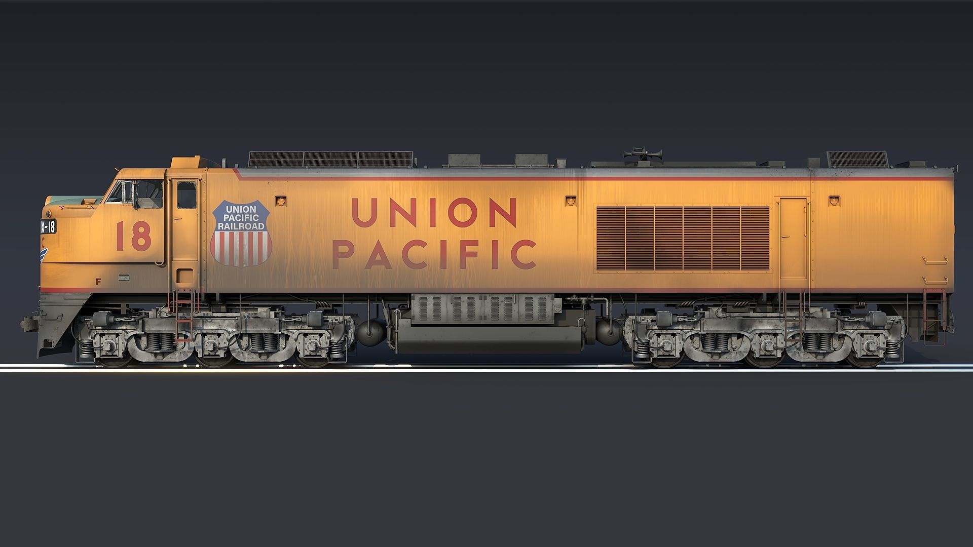 Union Pacific Gas turbine-electric locomotive Low-poly 3D model_13