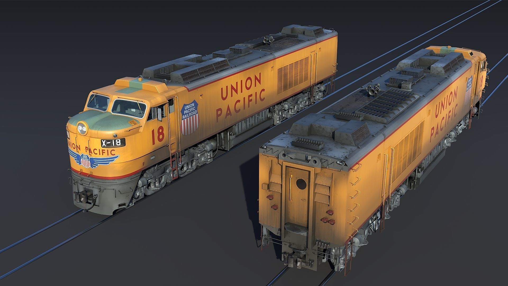 Union Pacific Gas turbine-electric locomotive Low-poly 3D model_14