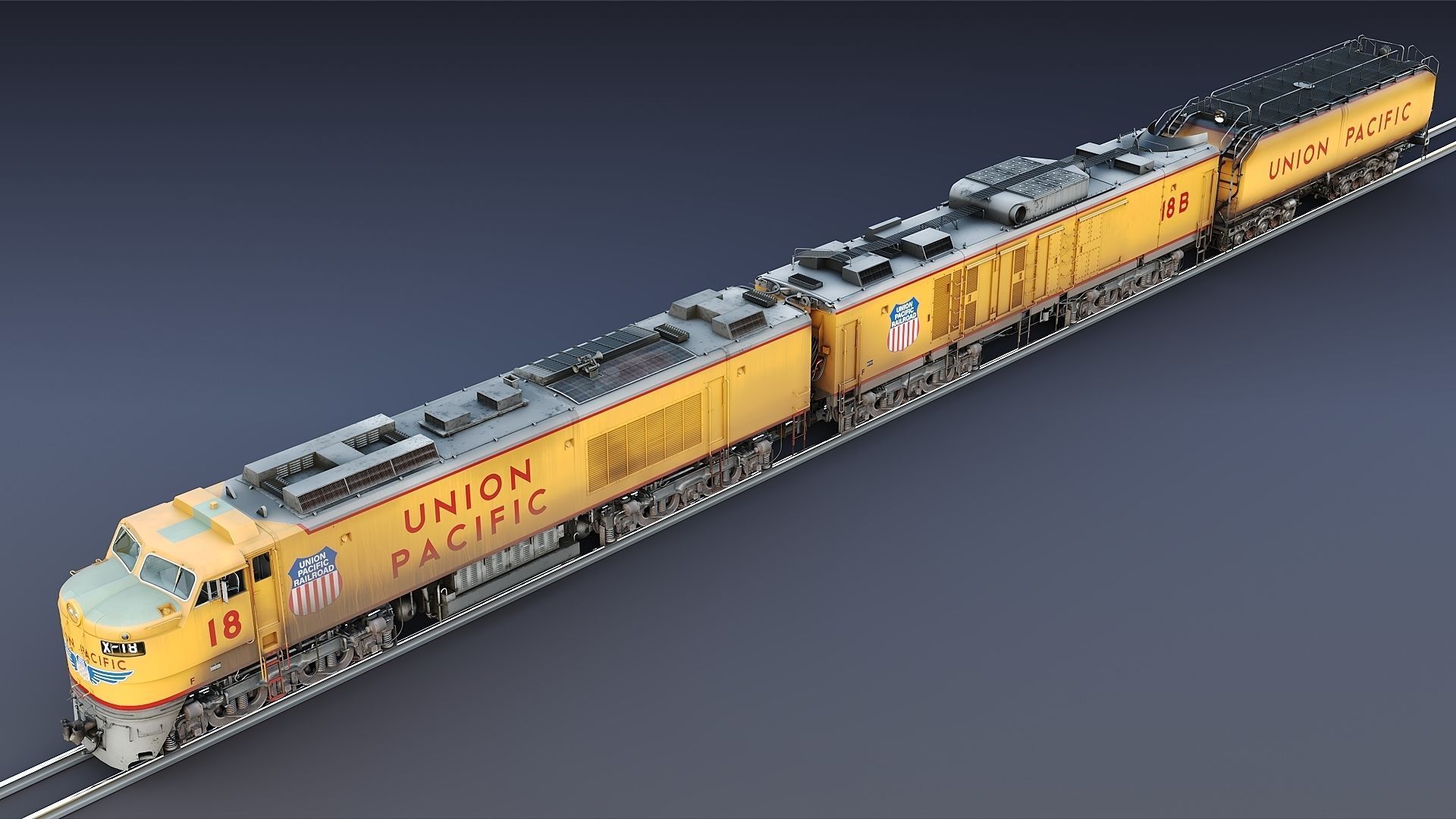Union Pacific Gas turbine-electric locomotive Low-poly 3D model_12