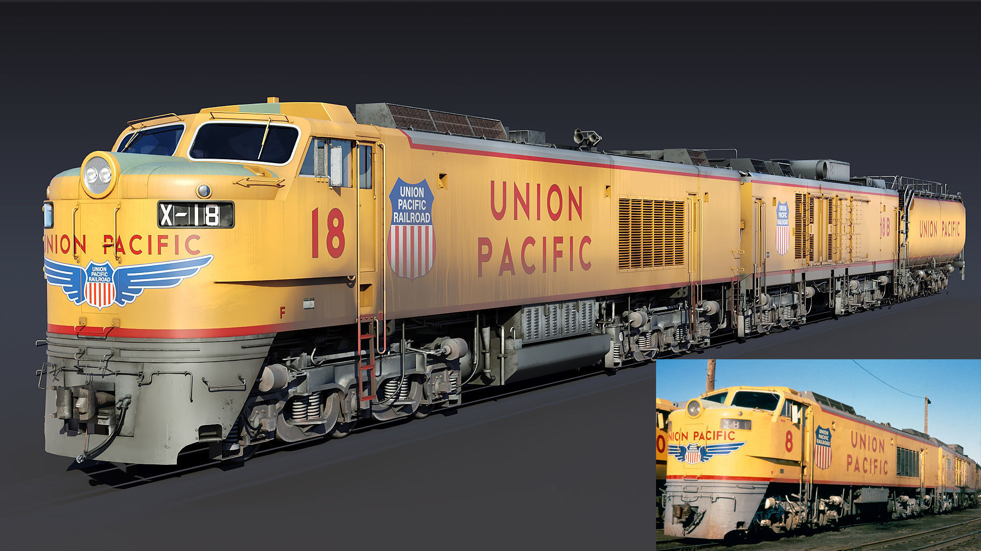 Union Pacific Gas turbine-electric locomotive Low-poly 3D model_90