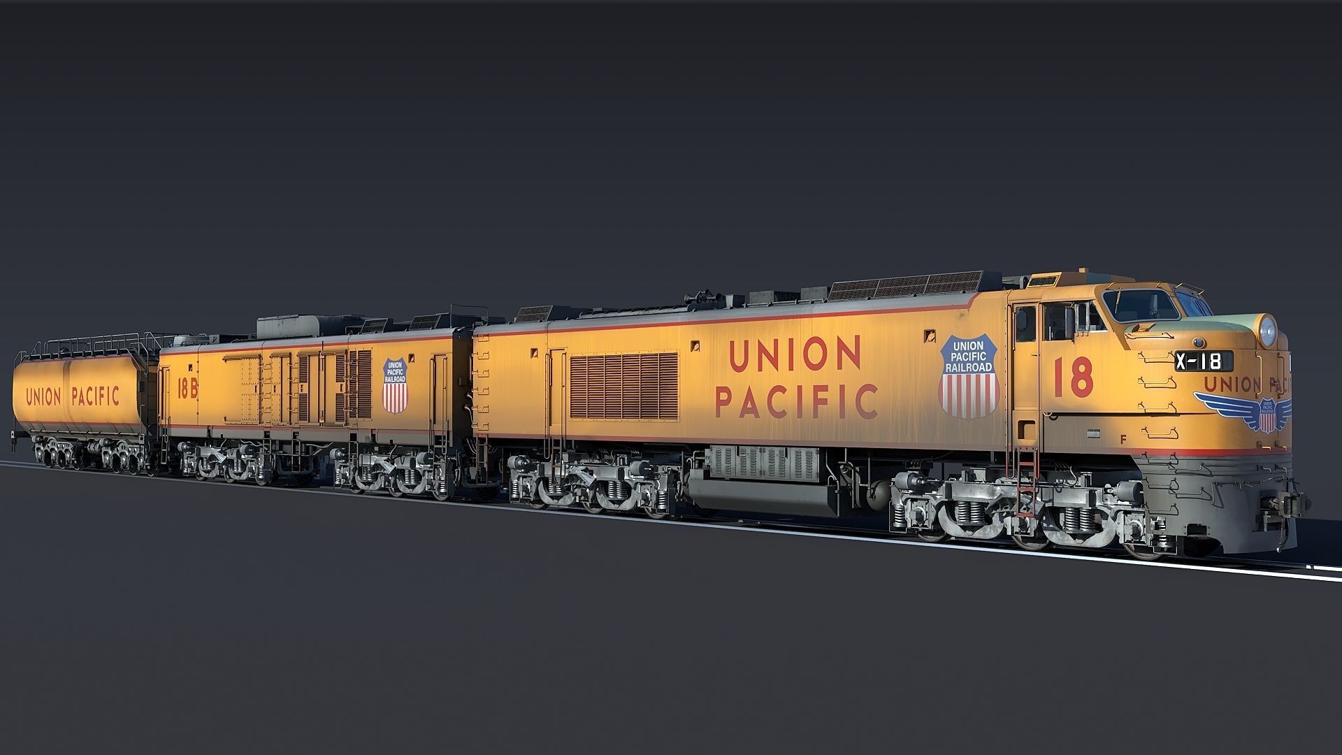 Union Pacific Gas turbine-electric locomotive Low-poly 3D model_10