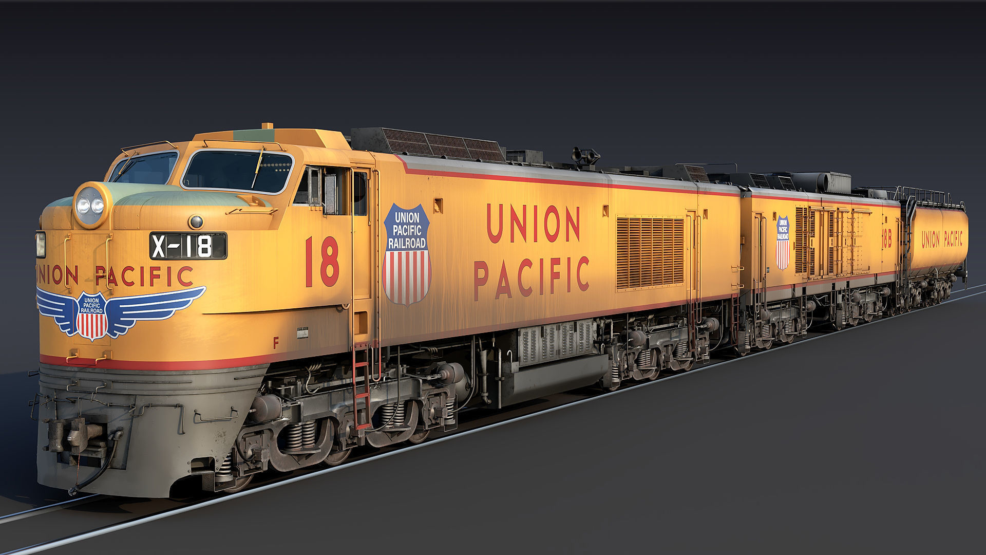 Union Pacific Gas turbine-electric locomotive Low-poly 3D model_3