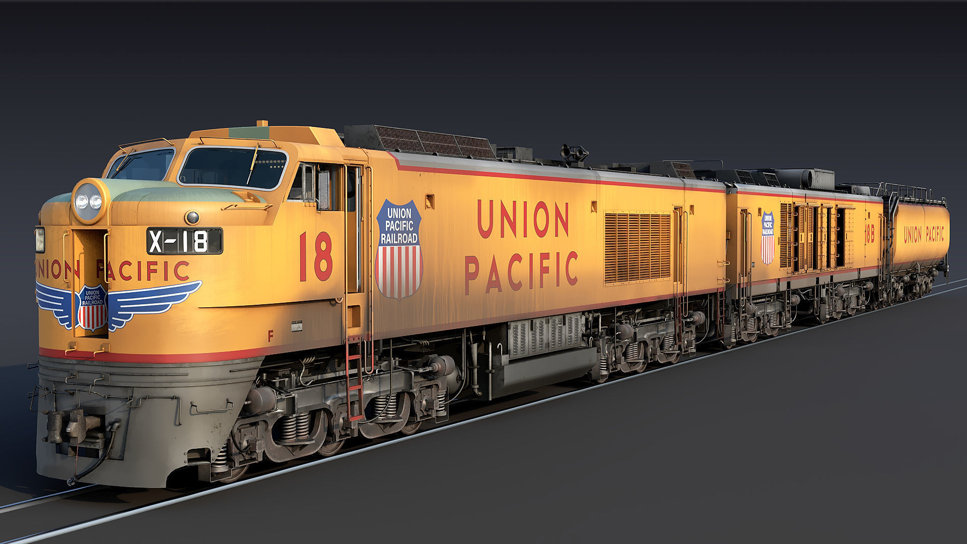 Union Pacific Gas turbine-electric locomotive Low-poly 3D model_4