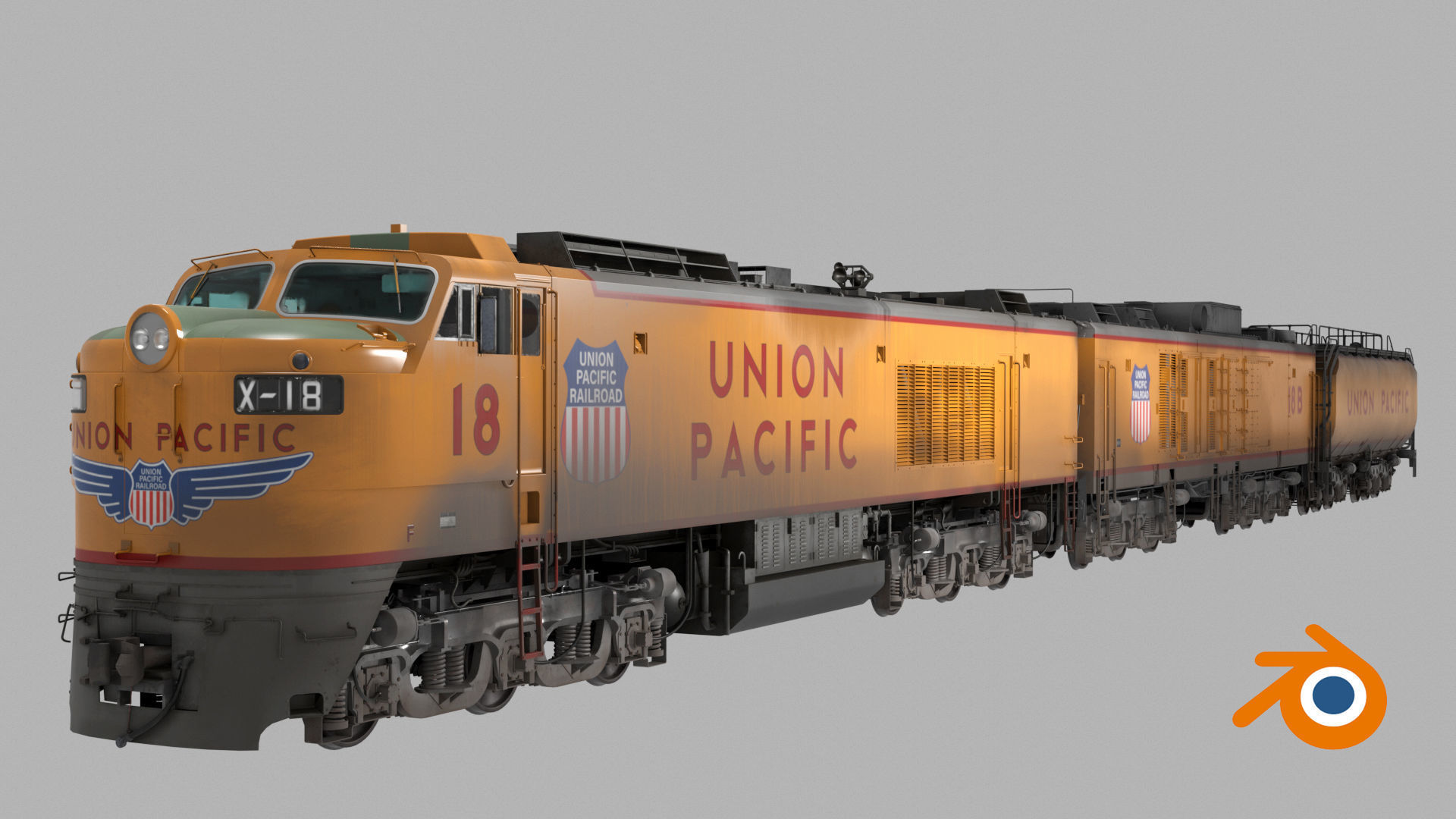 Union Pacific Gas turbine-electric locomotive Low-poly 3D model_93