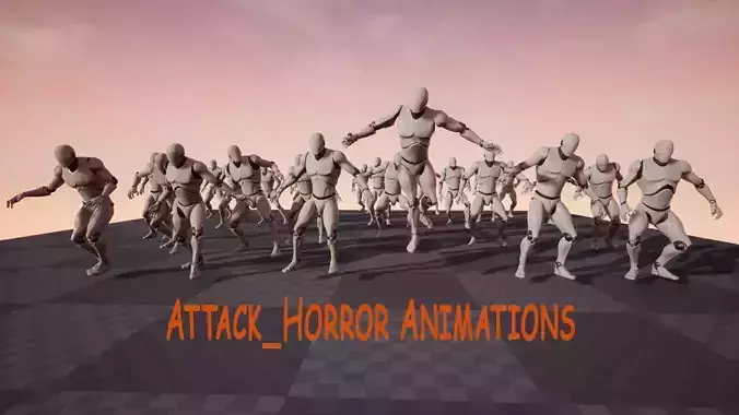 Attack Horror Animations  25 dynamic animations for UE4 skeleton Low-poly 3D model