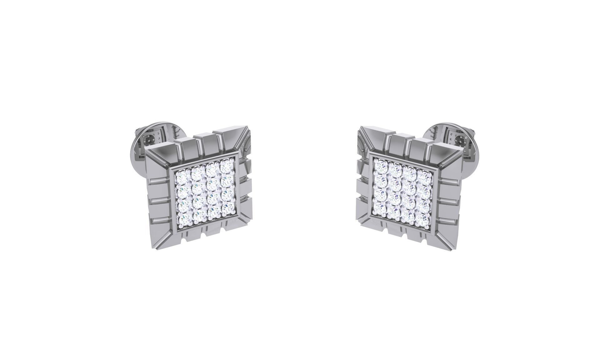 Square Diamond Studs Earrings stl obj mtl 3mf obj gltb glb 3D print model_2