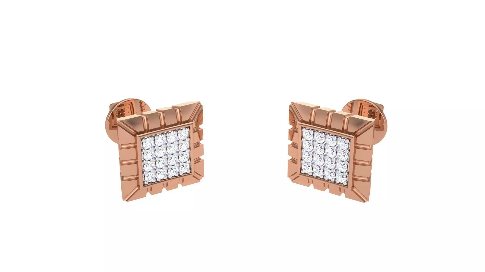 Square Diamond Studs Earrings stl obj mtl 3mf obj gltb glb 3D print model_0