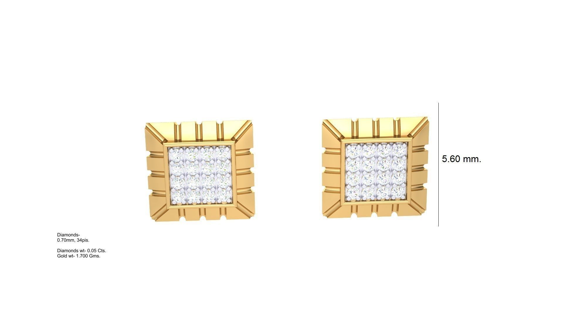 Square Diamond Studs Earrings stl obj mtl 3mf obj gltb glb 3D print model_3
