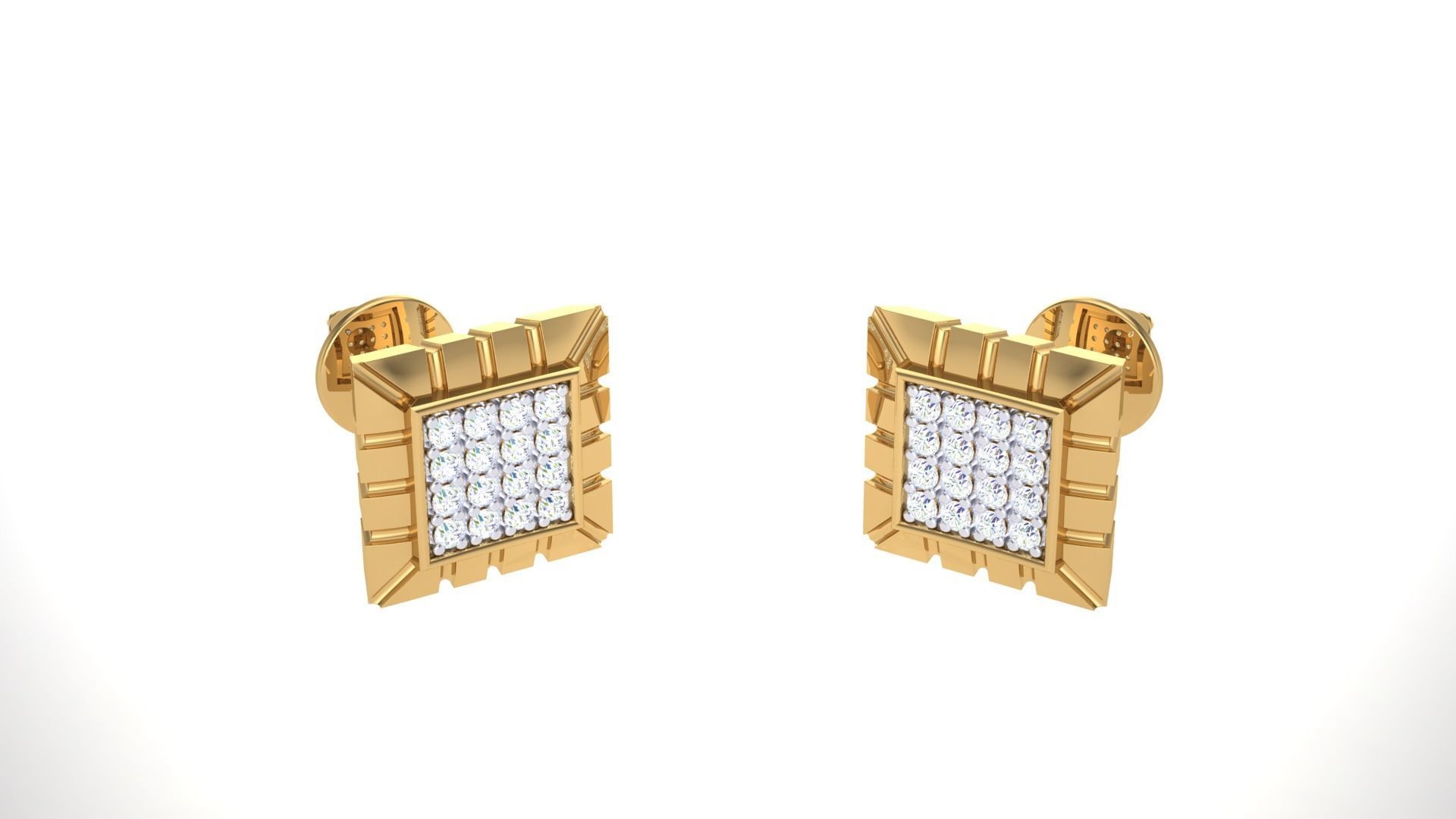 Square Diamond Studs Earrings stl obj mtl 3mf obj gltb glb 3D print model_1