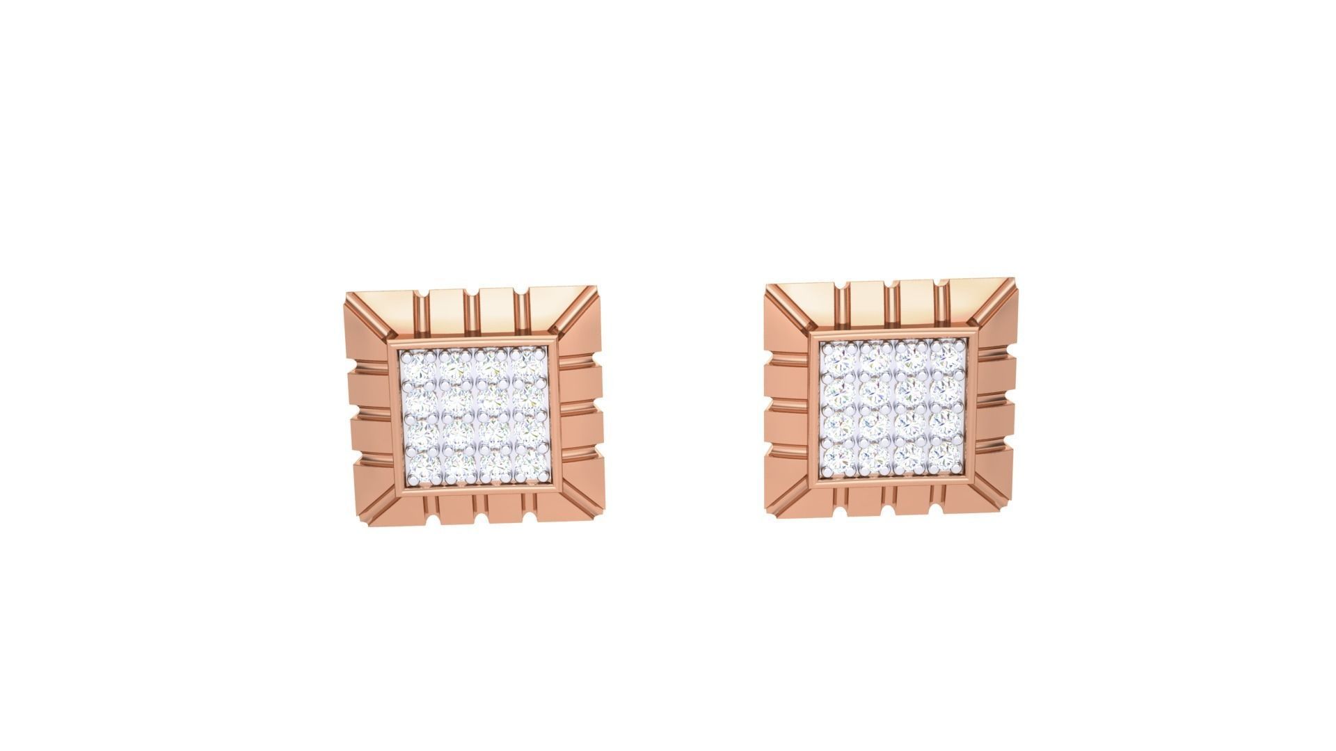 Square Diamond Studs Earrings stl obj mtl 3mf obj gltb glb 3D print model_6