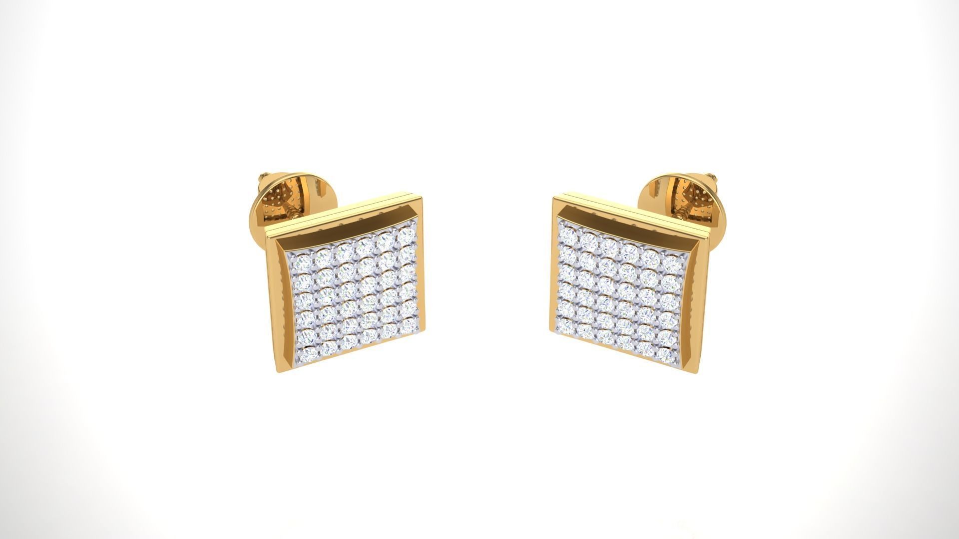 Square Diamond Studs Earrings stl obj mtl 3mf obj gltb glb 3D print model_2
