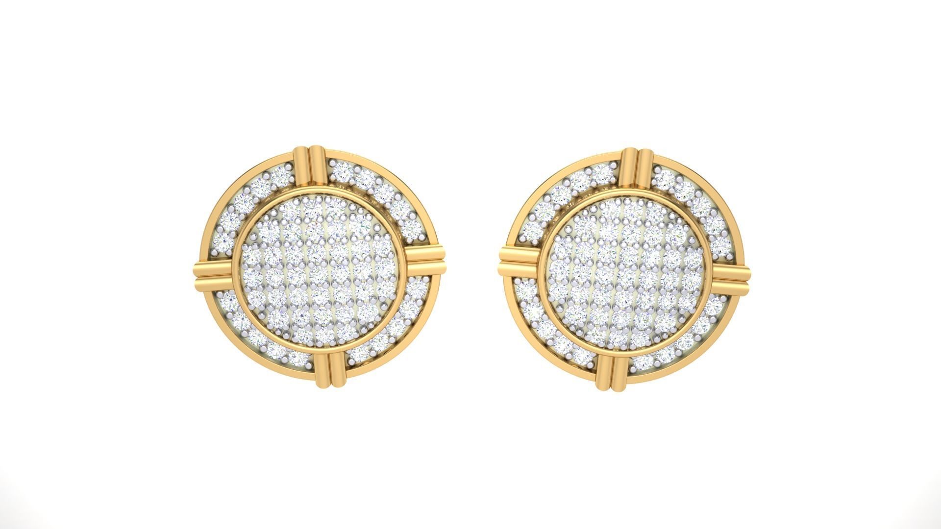 Round Diamond Button Studs Earrings stl obj mtl 3mf obj gltb glb 3D print model_6