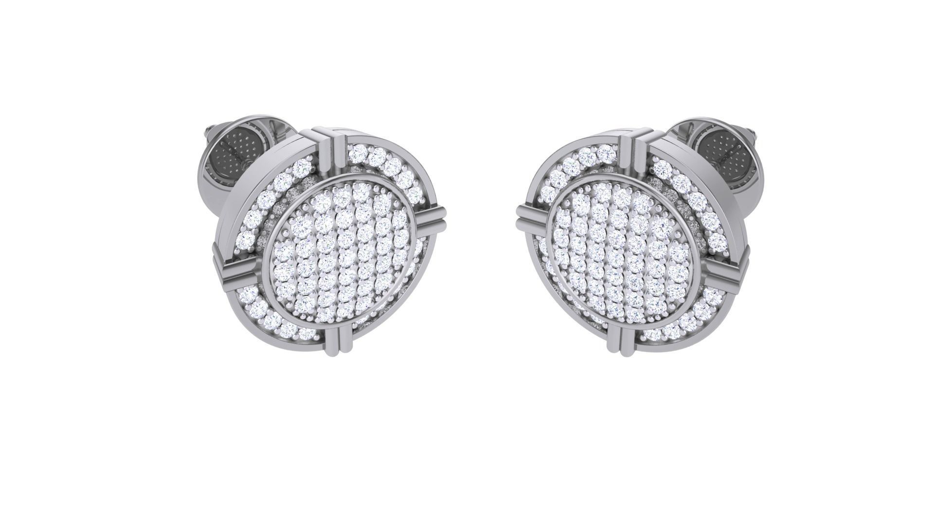Round Diamond Button Studs Earrings stl obj mtl 3mf obj gltb glb 3D print model_2