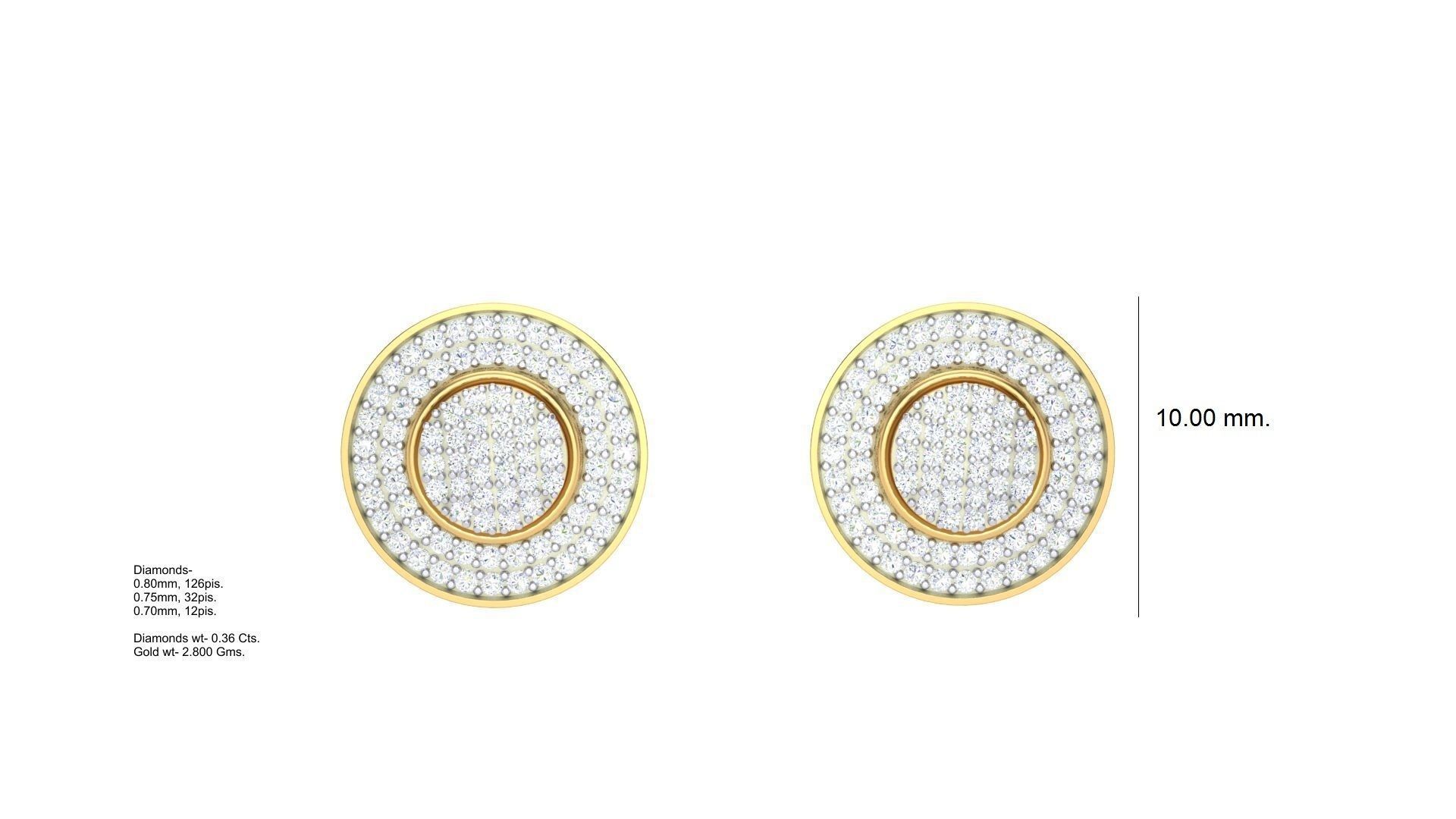 Round Diamond Earrings stl obj mtl 3mf obj gltb glb 3D print model_3