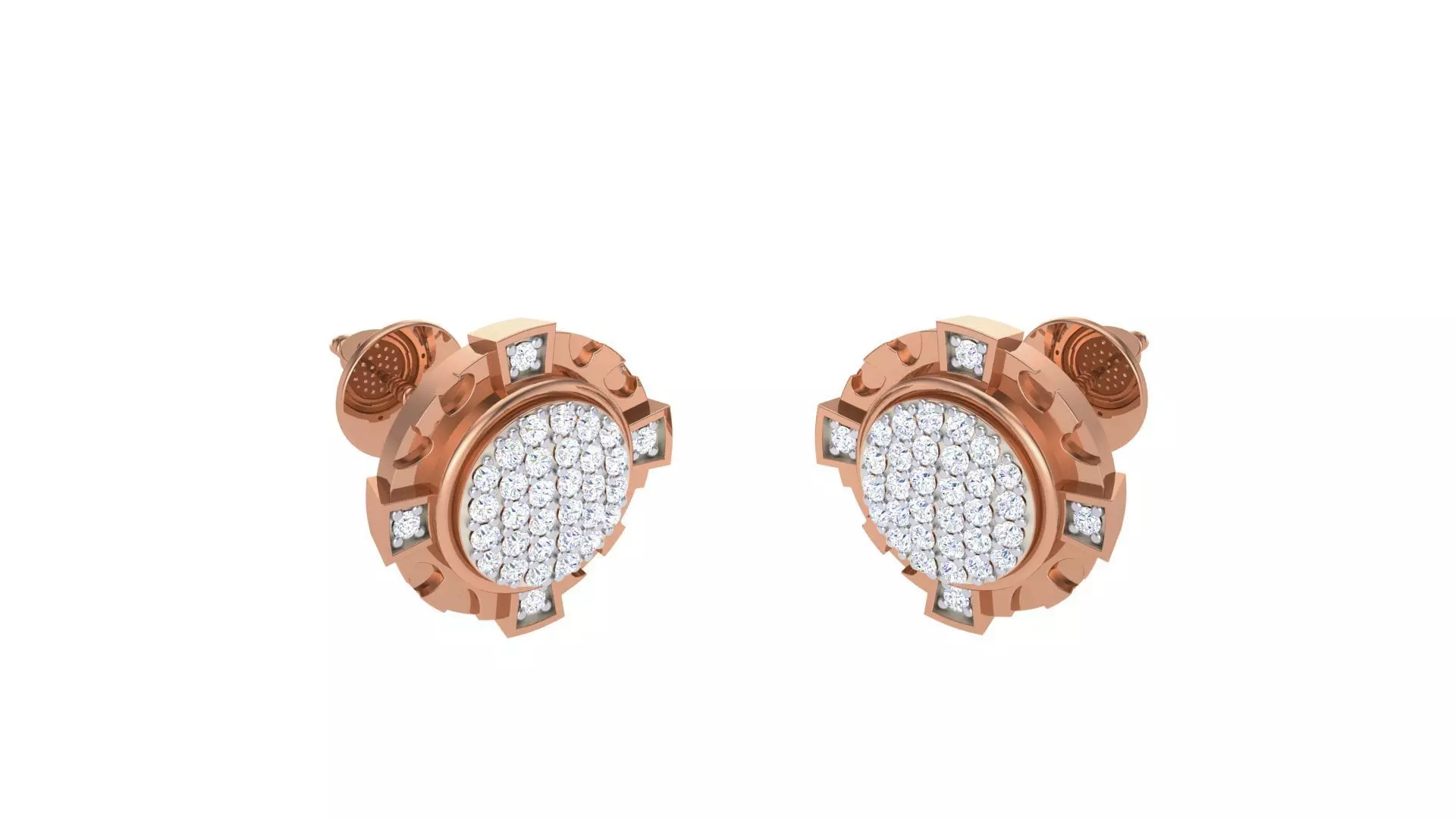 Round Diamond Earrings stl obj mtl 3mf obj gltb glb 3D print model_0