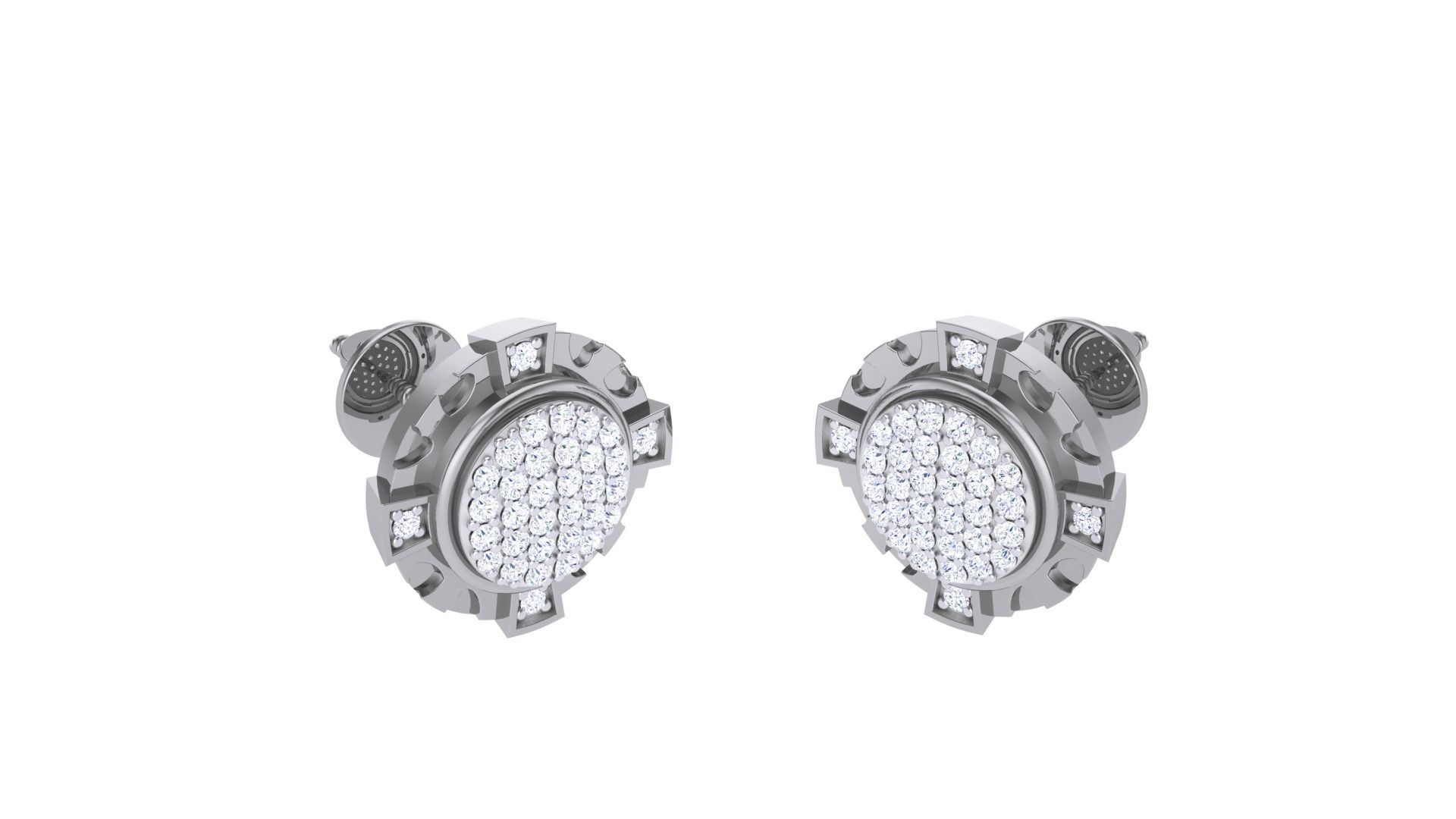 Round Diamond Earrings stl obj mtl 3mf obj gltb glb 3D print model_2