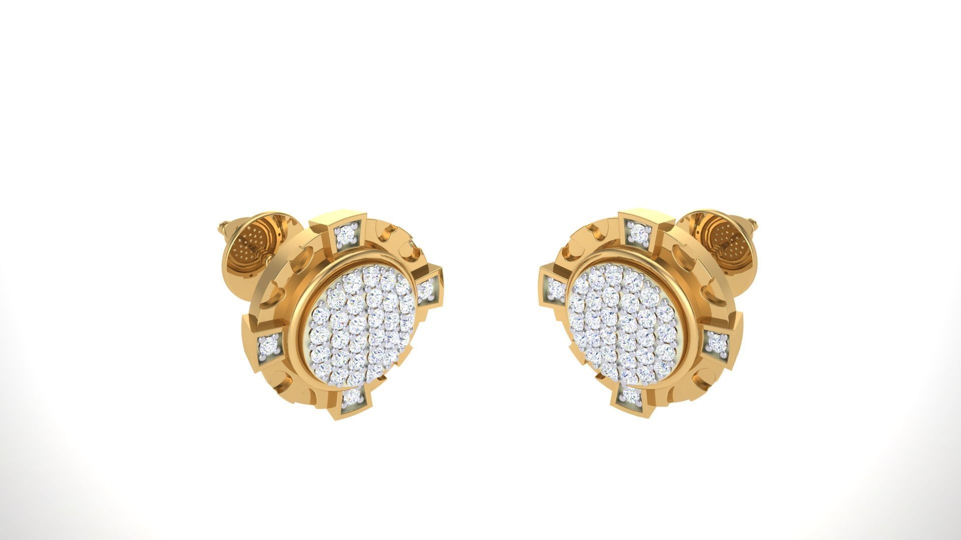 Round Diamond Earrings stl obj mtl 3mf obj gltb glb 3D print model_1