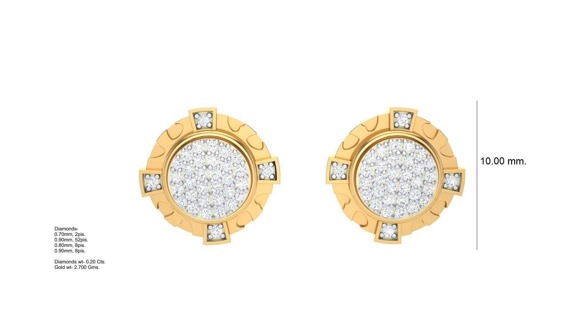 Round Diamond Earrings stl obj mtl 3mf obj gltb glb 3D print model_3