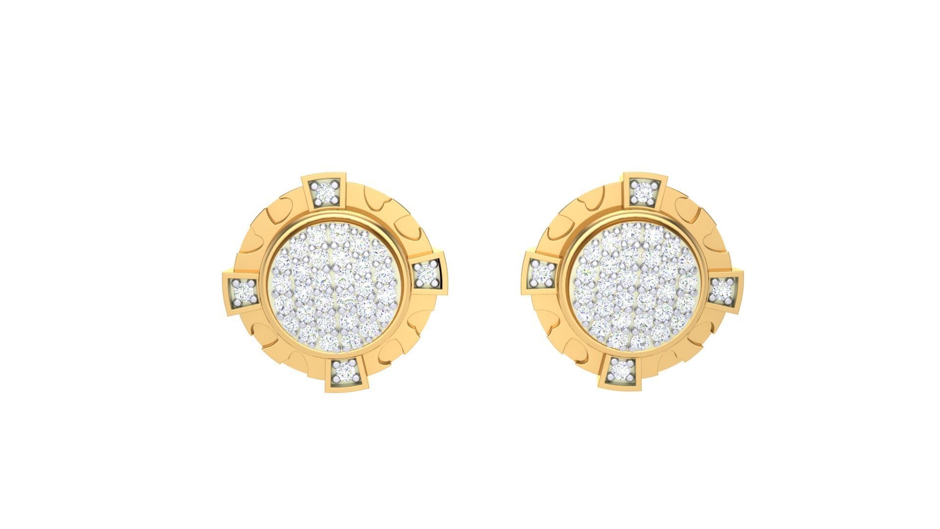Round Diamond Earrings stl obj mtl 3mf obj gltb glb 3D print model_6