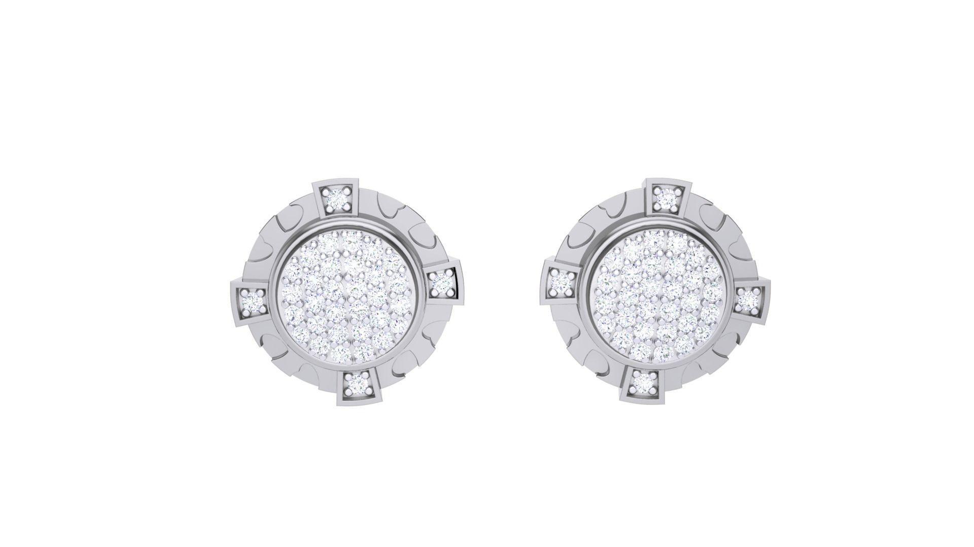 Round Diamond Earrings stl obj mtl 3mf obj gltb glb 3D print model_4